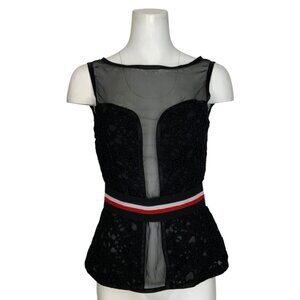Mangano Sunsky Tank Top Blouse 42 US/6 Black Lace Sheer